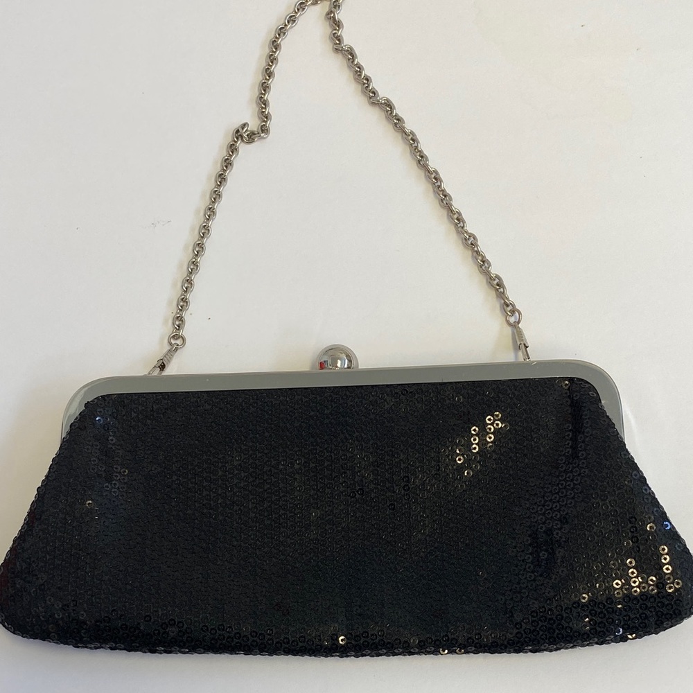 Aldo Black Sequin Evening Clutch with Silver Chain